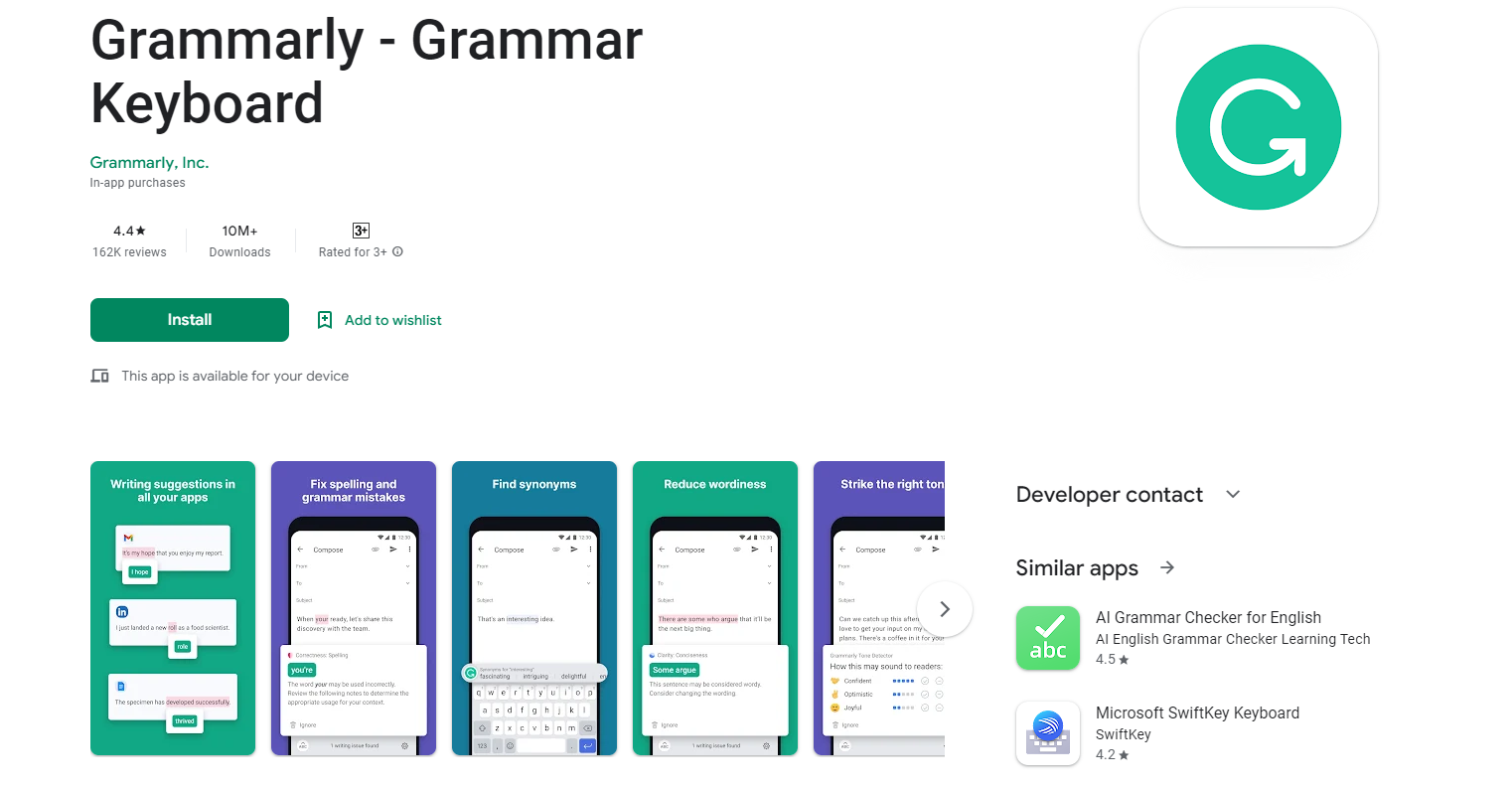 Grammarly Keyboard App for Smartphone